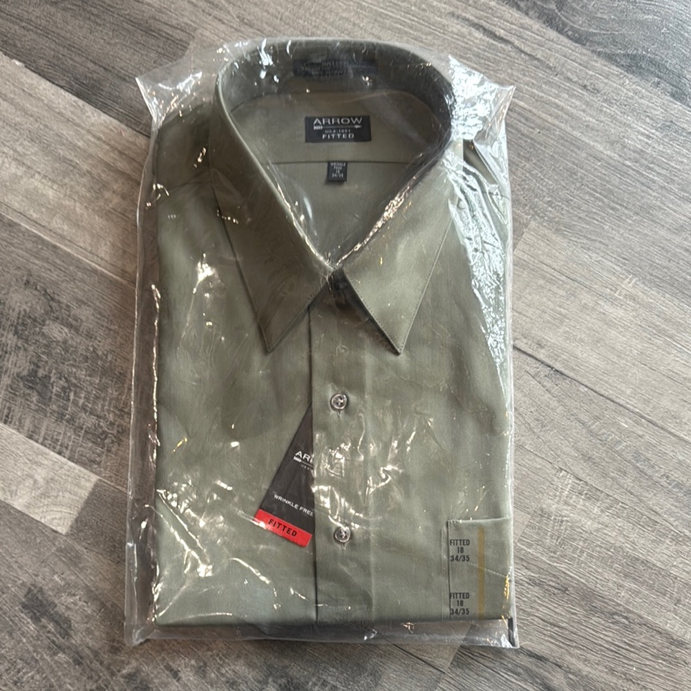 Arrow Green Dress Shirt Formal Cotton‎ Blend Men’s
